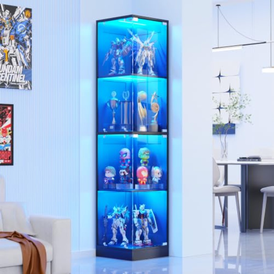 Lighting - Narożna witryna z szklanymi drzwiczkami, wykonana