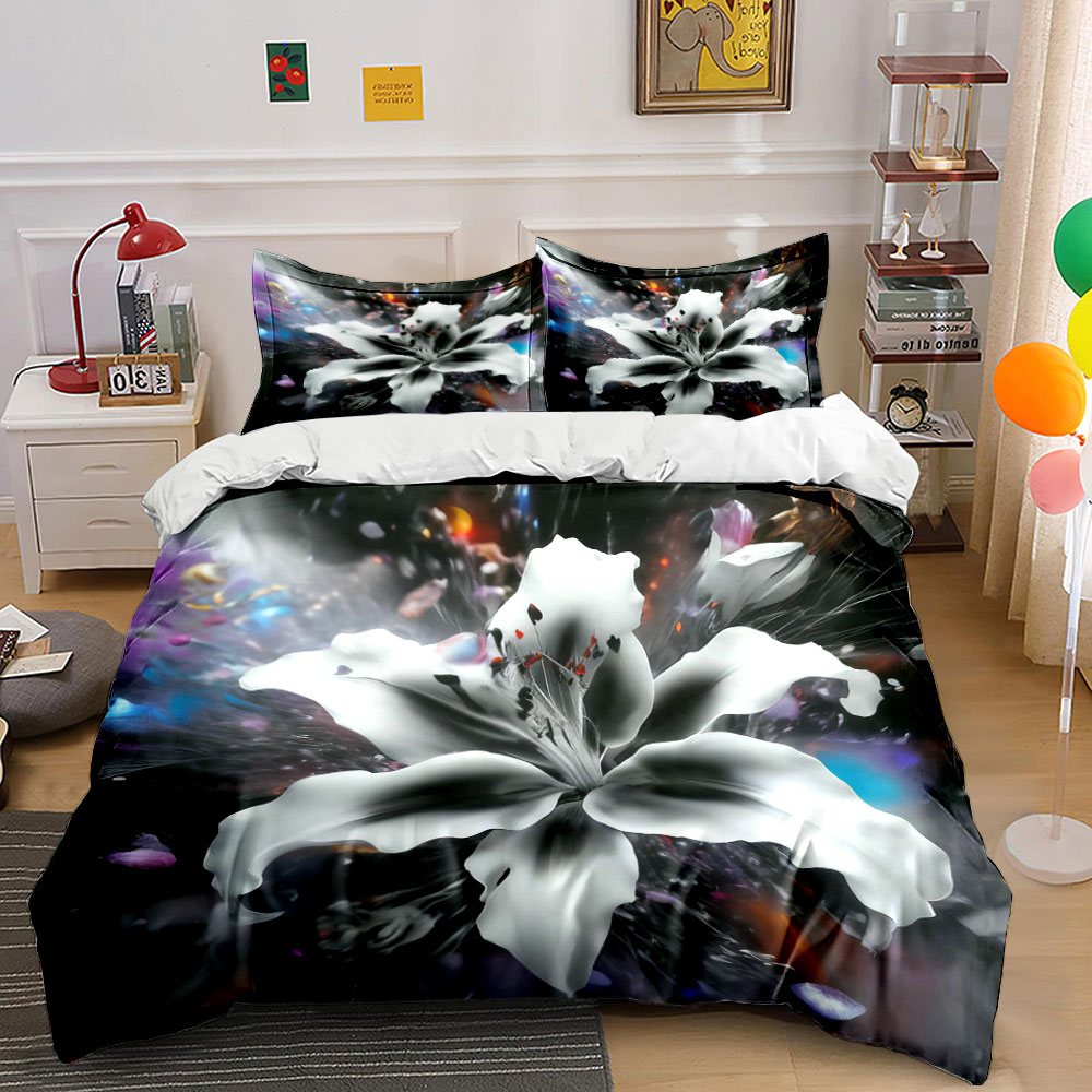Aesthetic Floral Duvet Cover - Abstrakcyjny biały zestaw pościeli z motywem