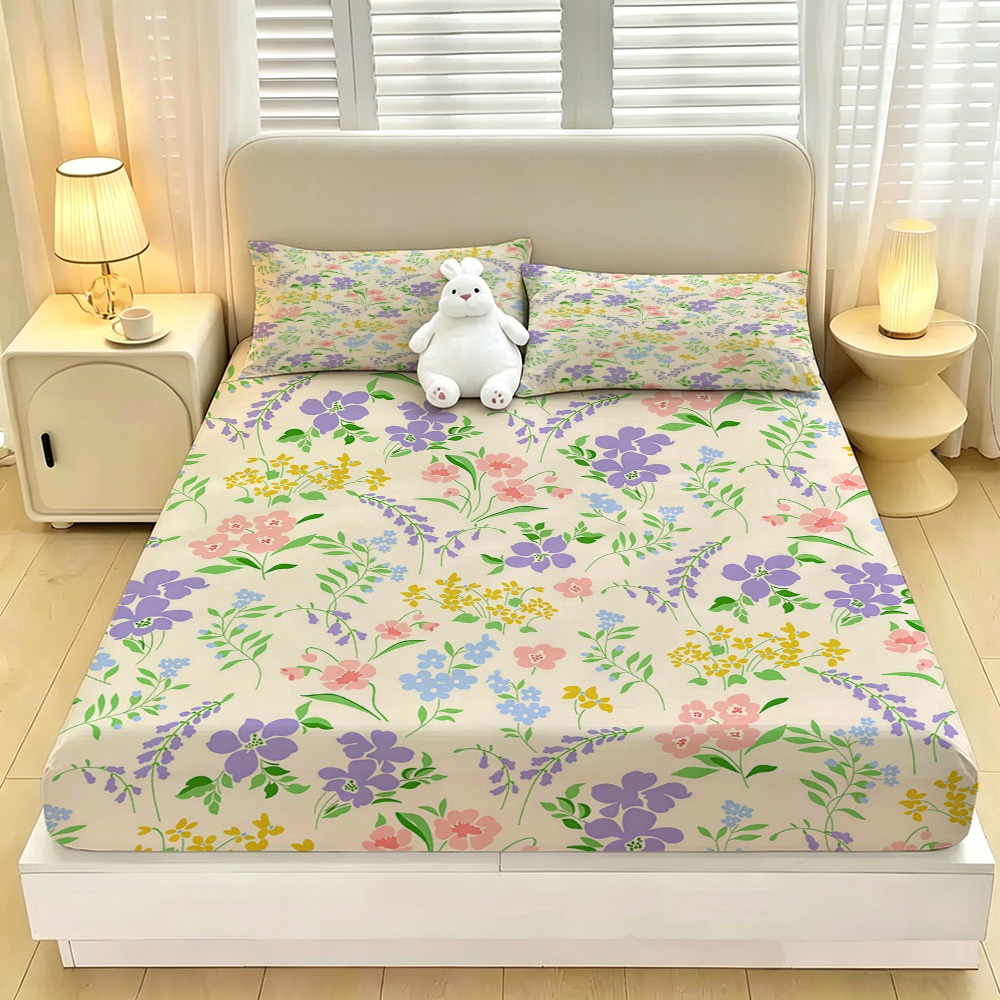 Fitted Bed Sheets Deep Pocket - Kolorowy zestaw 3-częściowych prześcieradeł z gumką,