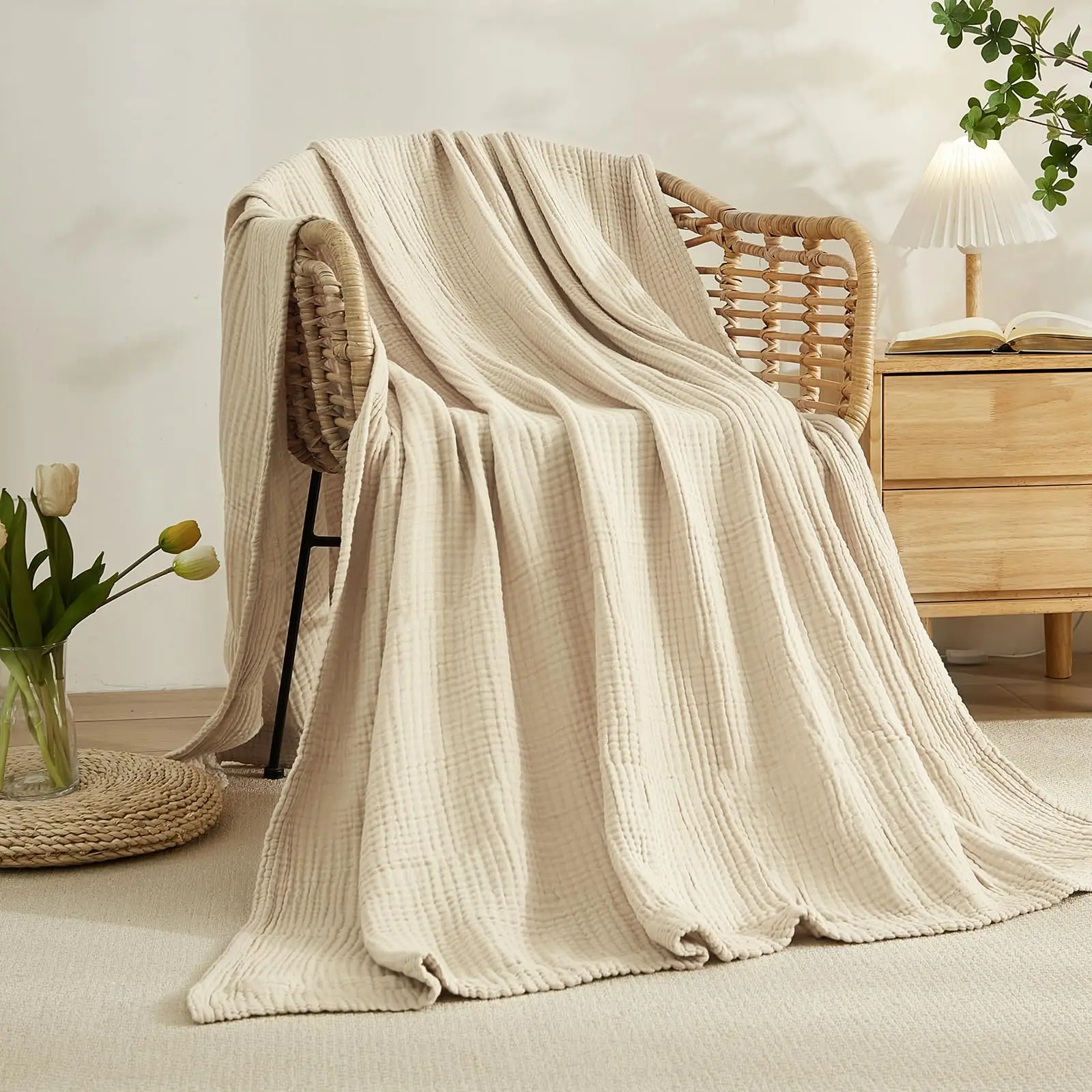 Koc ze 100% bawełny na łóżko,  – Muslin Cotton Bedspread recenzja i cena
