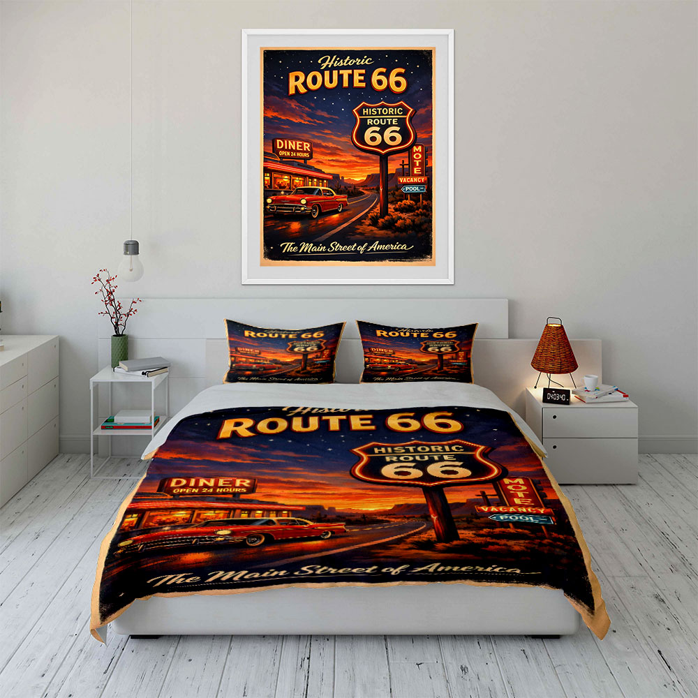 Nostalgiczna noc na Route 66 - – Duvet Cover Sets With Zipper recenzja i cena